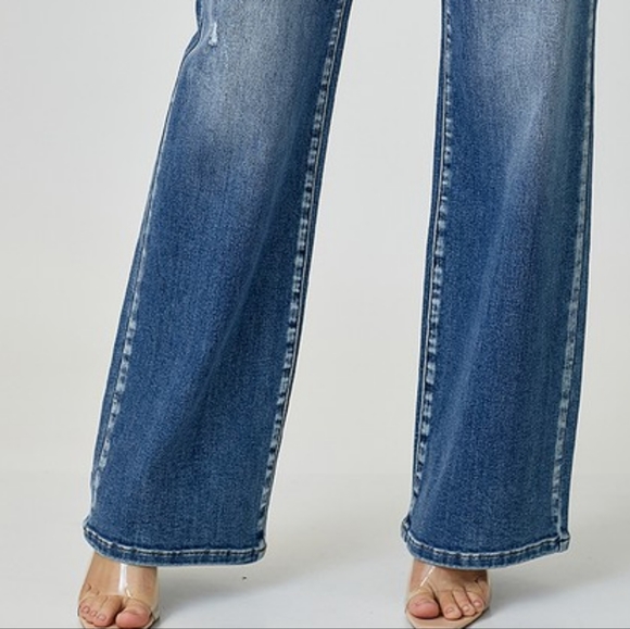 RISEN High-Rise Waist Straight Leg Mom Jeans Relaxed Fit Distressed Denim Pants - Picture 12 of 15